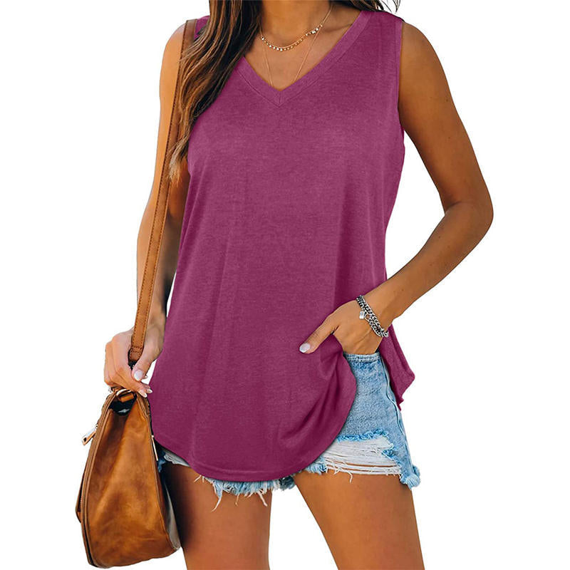 Women's V-Neck Summer Top | Sleeveless Design | Fitted Silhouette with Opaque Coverage