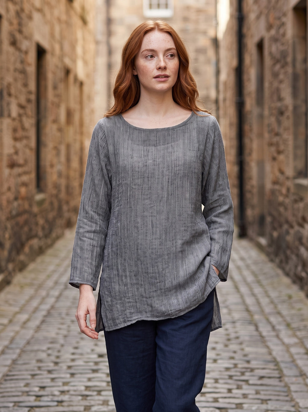 Women's Airy Long-Sleeve Top | Round Neckline | Relaxed Flowing Silhouette
