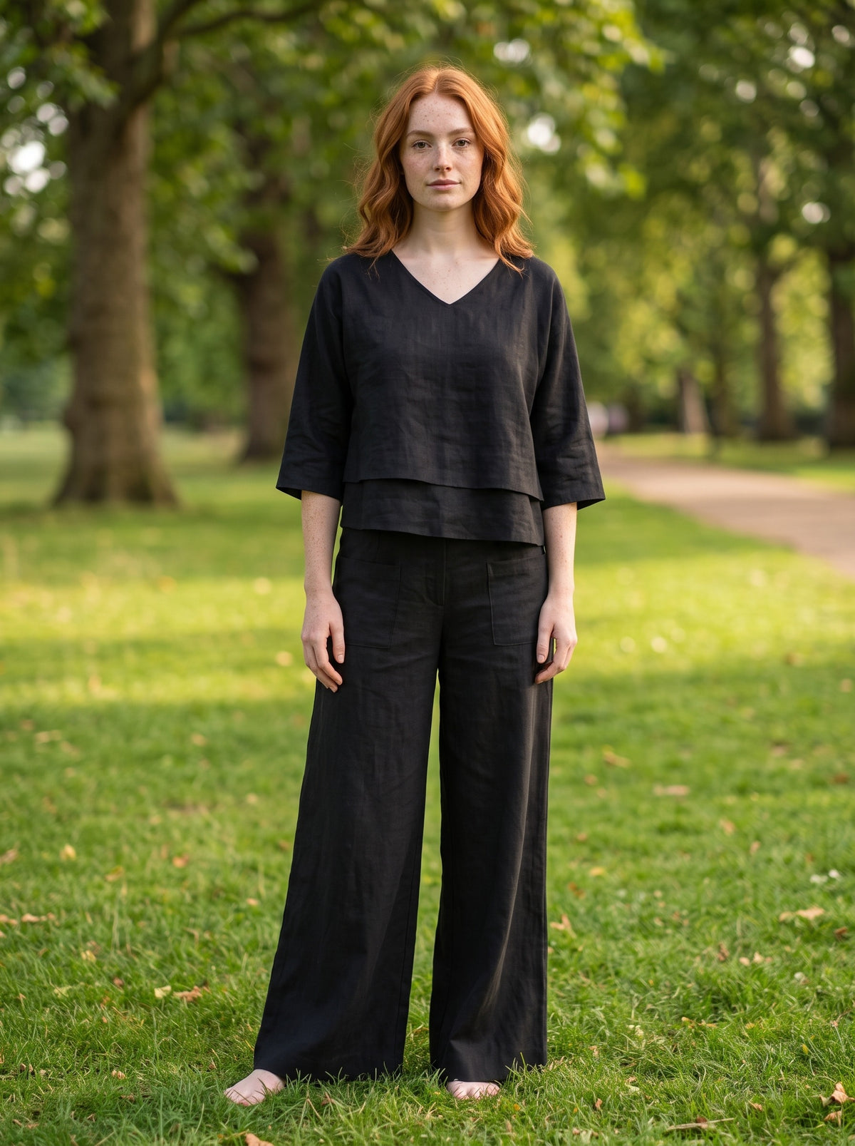 Women's Loungewear Two-Piece Set | Relaxed Fit Top | Flowing Wide-Leg Trousers
