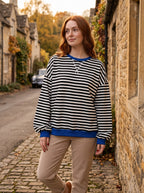 Women's Oversize Sweatshirt | Retro Stripe Print | Relaxed Drop-Shoulder Fit