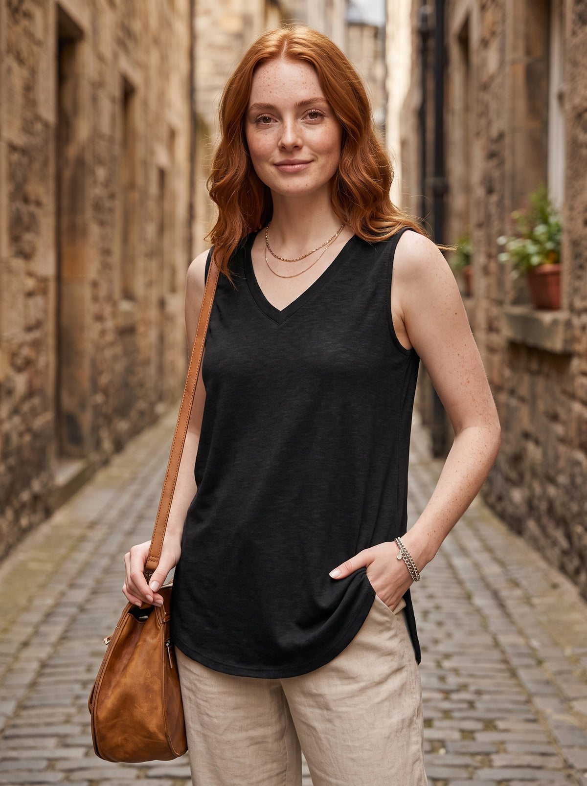 Women's V-Neck Summer Top | Sleeveless Design | Fitted Silhouette with Opaque Coverage