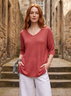 Women's V-Neck Top | Relaxed Fit | Wrinkle-Free Fabric for Effortless Everyday Style