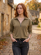Women's Jumper with Adjustable Zip Collar | Relaxed Fit | Ribbed Cuffs | Long Sleeves